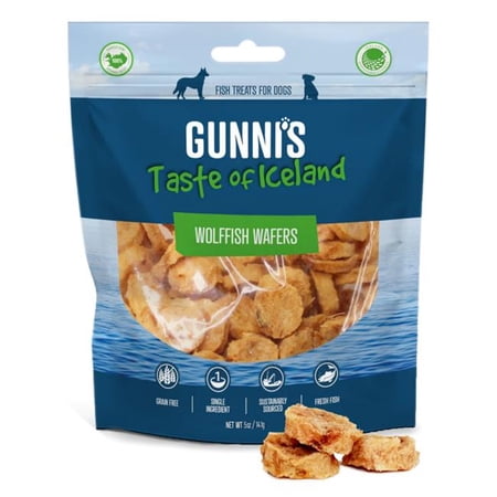 Gunni's Wolffish Wafers Dog Treats - Single Ingredient Icelandic Fish, 5 oz