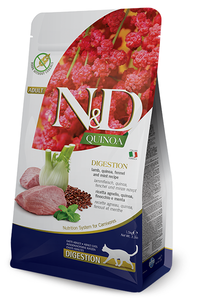 Farmina N&D Cat Quinoa Digestion Lamb, Fennel & Mint - Grain-Free Dry Food (1.5kg / 3.3lb)