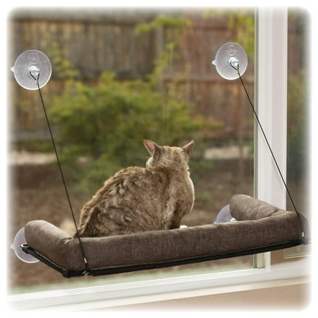 K&H EZ Mount Kitty Sill Deluxe with Bolster Chocolate Cat Window Perch, 12" x 23"
