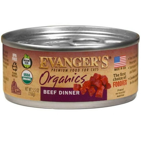 Evanger's Organics Beef Dinner Wet Cat Food, 5.5 oz Cans (Case of 24)