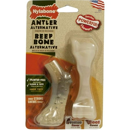 Nylabone Dura Chew Antler Alternative & Beef Bone - Small Dog Chew Toy - 2 Pack