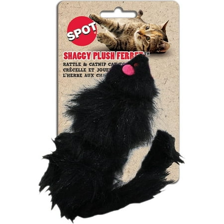 SPOT Shaggy Plush Ferret Cat Toy with Catnip & Rattle - Interactive Pet Play