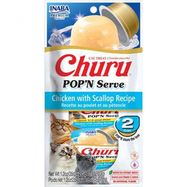 Inaba Churu Pop'N Serve Cat Treat - Chicken with Scallop Recipe, 2.4 oz Cups