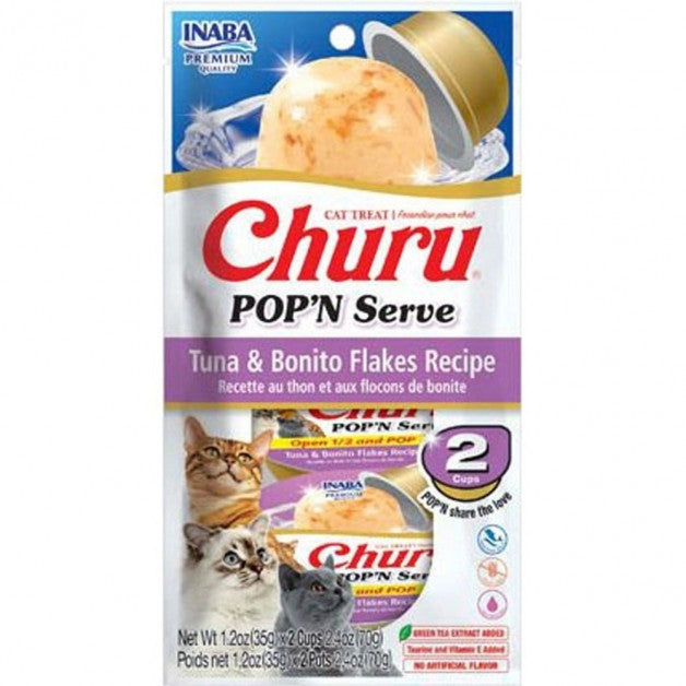 Inaba Churu Pop'N Serve Cat Treat - Tuna & Bonito Flakes - 2.46 oz (70g)