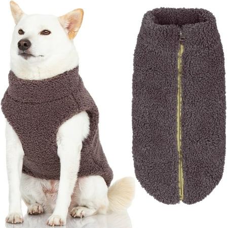 Gooby Sherpa Vest Dog Sweater - Warm Gray - Fuzzy Fleece Jacket for Small to Medium Dogs