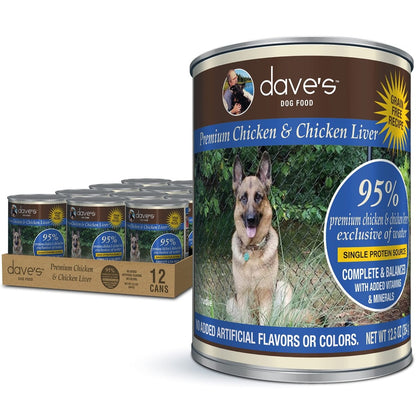 Dave's 95% Premium Chicken & Chicken Liver Wet Dog Food, 12.5-13 oz Can