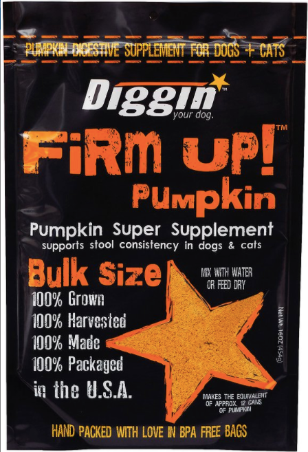 Diggin Your Dog Firm Up! Pumpkin Flakes Digestive Supplement for Dogs & Cats, 16 oz