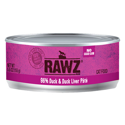 RAWZ 96% Duck & Duck Liver Pate Wet Cat Food, 5.5 oz Can - Grain Free