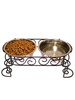 Ethical Pet Mediterranean Double Diner 2Qt - Scroll Work Stainless Steel Dog & Cat Bowls