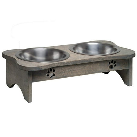Loving Pets Black Label Modern Raised Diner, Wooden Dog Bowl, Gray, 1 Quart