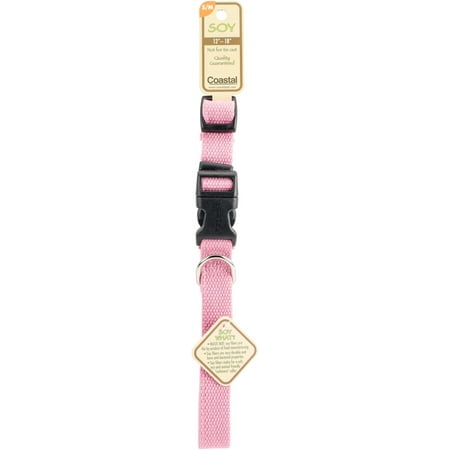 Coastal Pet New Earth Soy Dog Collar - Rose - 3/4" x 12-18" - Adjustable, Eco-Friendly