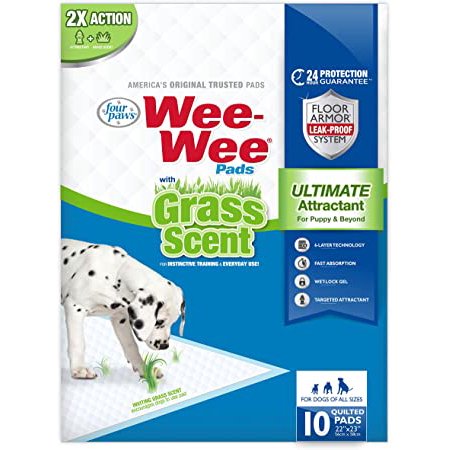 Four Paws Wee-Wee Grass Scented Puppy Pads 22x23" 10 Count, Ultimate Attractant Dog Pee Pads