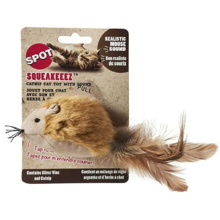 Spot Squeakeeez Mouse Cat Toy - Assorted Colors, Touch Activated, with Catnip & Silver Vine, 4-6 inch