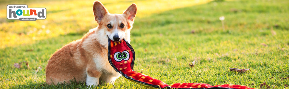 Outward Hound Tough Seamz Cobra Dog Toy - Durable Plush Squeaker Toy for Tough Chewers