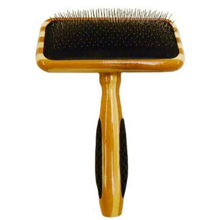Bass Slicker Brush Large - Bamboo Handle Pet Brush for Dematting and Grooming