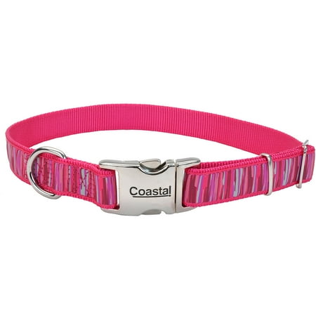 Ribbon Adjustable Dog Collar with Metal Buckle  Pink Flam...