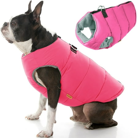 Gooby Padded Vest Dog Jacket - Solid Pink, X-Small - Warm Fleece Vest with Dual D Ring Leash, Water Resistant