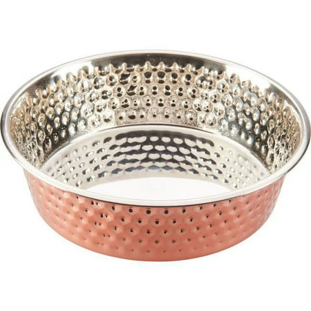 Ethical Pet Spot Honeycomb Non-Skid Stainless Steel Dog Bowl, Hammered Copper Exterior, 1 Qt