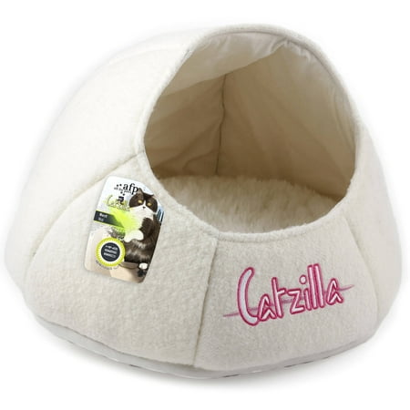 AFP Catzilla White Nest Cat Bed - Cozy Plush Trundle Design - 30 x 25 x 20cm