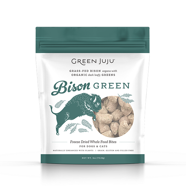 Green Juju Bison Green Freeze Dried Dog & Cat Food Topper, 2.5 oz or 3 oz - Grass Fed Bison with Organic Greens