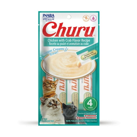 Inaba Churu Cat Treats, Chicken with Crab, Lickable Puree, Grain-Free, 4 ct