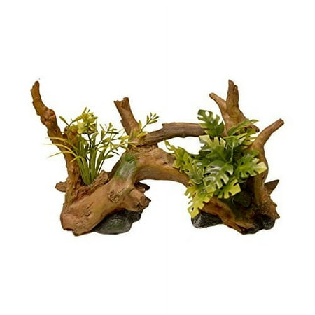 Blue Ribbon Exotic Environments Driftwood Centerpiece with Plants - Small Aquarium Ornament