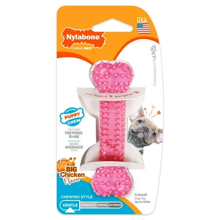 Nylabone Puppy Chew Dental Bone - Petite, Pink, Chicken Flavor - Teething Toy for Dogs