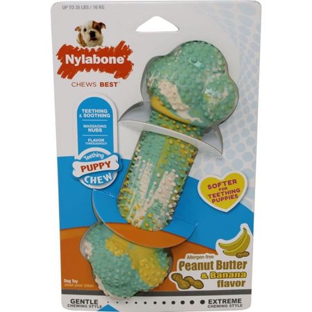 Nylabone Puppy Double Action Chew Toy - Peanut Butter & Banana Flavor - Teething Toy for Puppies