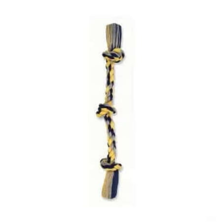 Mammoth Flossy Chews Dog Toy - 15" Small 3-Knot Rope Tug - Cottonblend, Assorted Colors - for Small Dogs & Puppies