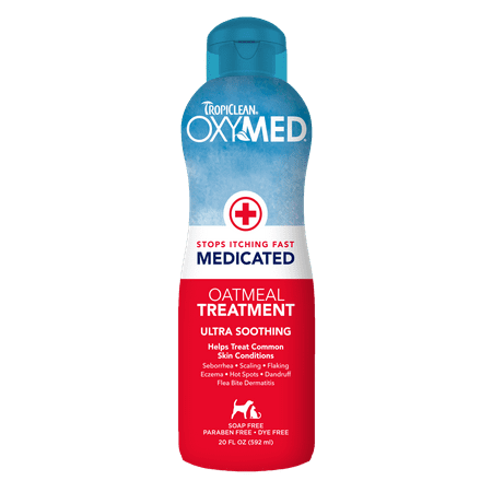 TropiClean OxyMed Medicated Oatmeal Treatment Rinse for Dogs & Cats, Anti-Itch, 20 oz