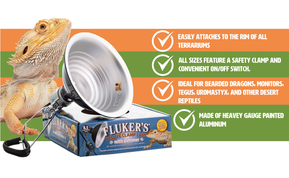 Fluker's Repta-Clamp Lamp 5.5" with Dimmer - Reptile Heat Lamp with Ceramic Socket (Up to 75 Watts)