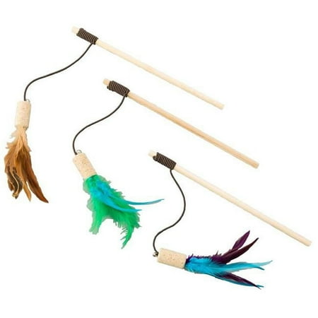 Ethical Pet SPOT Cat-Bernet Cork Teaser Wand with Feathers, Assorted Colors - Cat Toy