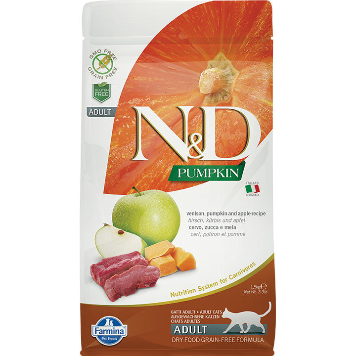 Farmina N&D Grain-Free Pumpkin, Venison & Apple Adult Dry Cat Food - 3.3 lb / 1.5 kg