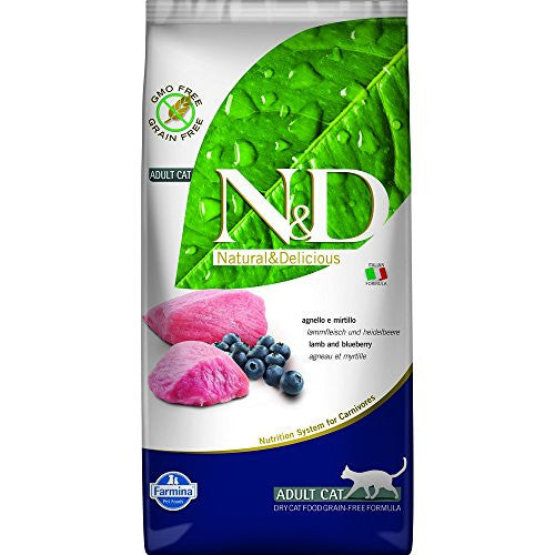 Farmina N&D Prime Adult Cat Food, Lamb & Blueberry, Grain-Free, 11 lb / 5kg