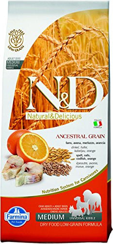 Farmina N&D Ancestral Grain Ocean Cod & Orange Dog Food, Med/Maxi, 26.4 lb