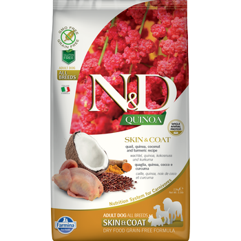 Farmina N&D Quinoa Skin & Coat Quail Dry Dog Food - Grain-Free, Adult, Limited Ingredient Diet (LID) - 15.4 lb / 7 kg
