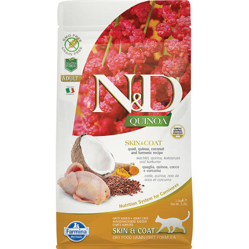 Farmina N&D Quinoa Skin & Coat Quail Adult Cat Food, Grain-Free, 11lb/5kg