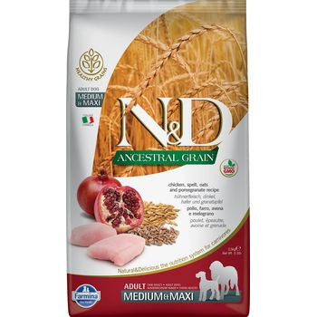 Farmina N&D Ancestral Grain Chicken & Pomegranate Adult Medium/Maxi Dog Food, 26.5 lb