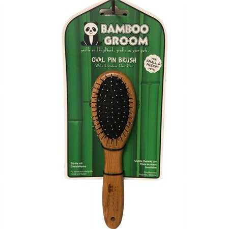 Bamboo Groom Oval Pin Brush - Small/Medium - Pet Grooming Brush with Stainless Steel Pins