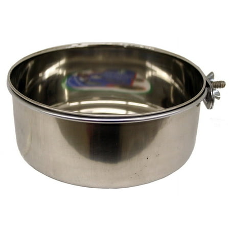 IndiPets Stainless Steel Clamp-On Coop Cup - 30 oz Bird/Dog Cage Food/Water Bowl