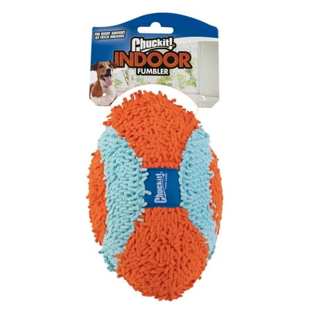 Chuckit! Indoor Fumbler Dog Toy - Soft Chenille Football, Blue & Orange