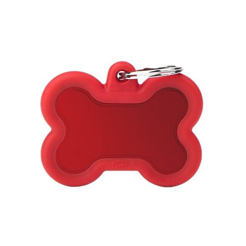 MyFamily Hushtag Red Aluminum Bone Pet ID Tag with Rubber, Silent Dog Tag