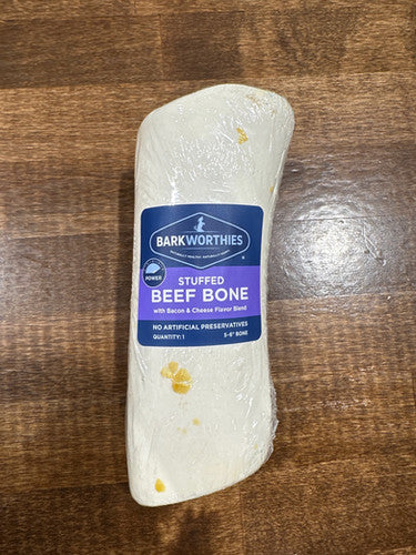 Barkworthies 5-6in Stuffed Beef Shin Bone - Bacon & Cheese Dog Treat