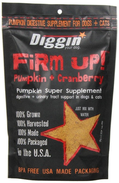 Diggin' Your Dog Firm Up! Pumpkin + Cranberry Supplement - Digestive Aid for Dogs & Cats - 4 oz Bag