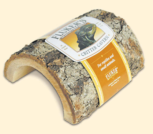 Fluker's Critter Cavern Half-Log Hideaway - Natural Wood Reptile Hideout, Medium