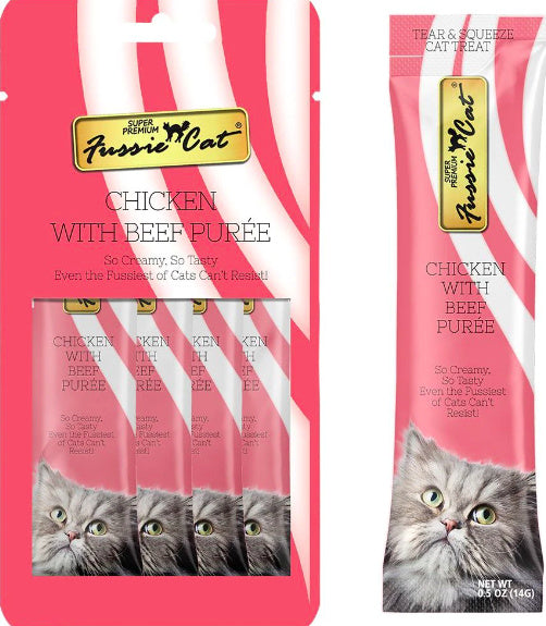 Fussie Cat Puree Cat Treats - Chicken with Beef - 4 Pack (0.5oz Tubes)