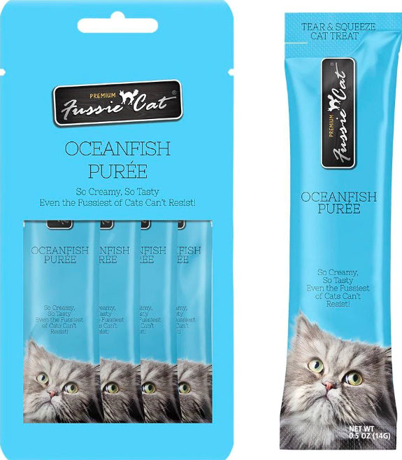 Fussie Cat Puree Cat Treats - Ocean Fish - 0.5oz/2oz (Single or 4-Pack)