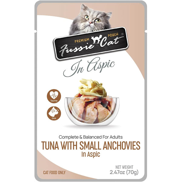Fussie Cat Premium Tuna with Small Anchovies in Aspic Cat Food Pouch, 2.47 oz