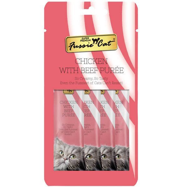Fussie Cat Puree Cat Treats Chicken & Beef, 0.5 oz, 4-Pack