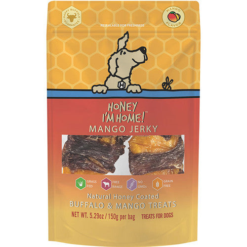 Honey I'm Home Mango Jerky Dog Treats - Buffalo & Dehydrated Mango Slices, Honey Coated - 5.29oz
